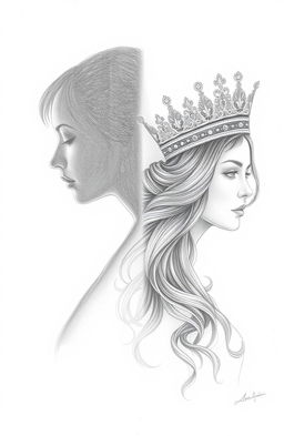 A pencil drawing of a woman in shadow, elegantly depicting her silhouette with delicate features barely visible, capturing a sense of mystery and intrigue