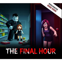 A gripping cover image for a YouTube video featuring a Roblox Animated Horror Movie titled 'THE FINAL HOUR'