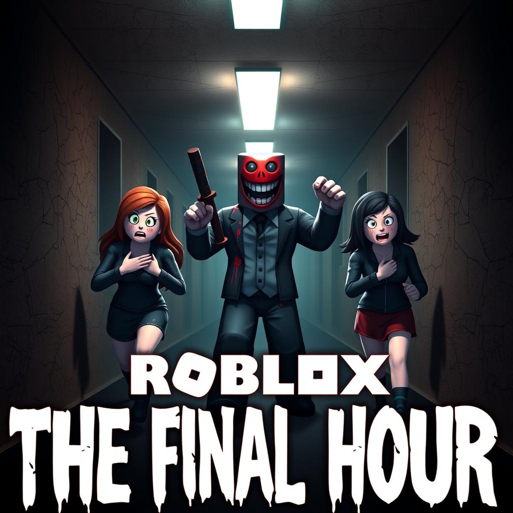 An engaging cover image for a YouTube video presenting a ROBLOX Animated Horror Movie titled 'THE FINAL HOUR'