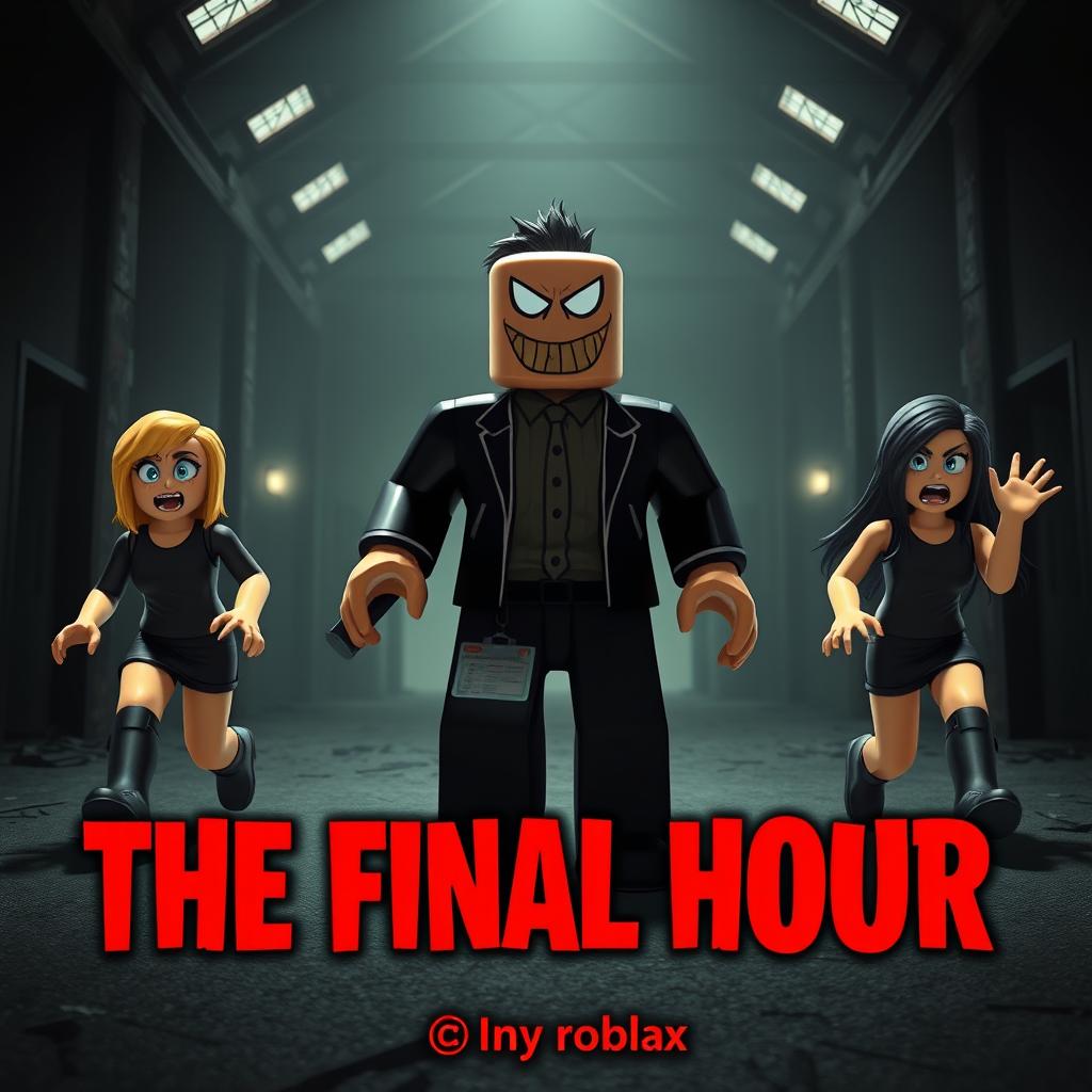 A captivating cover image for a YouTube video featuring a Roblox Animated Horror Movie titled 'THE FINAL HOUR'