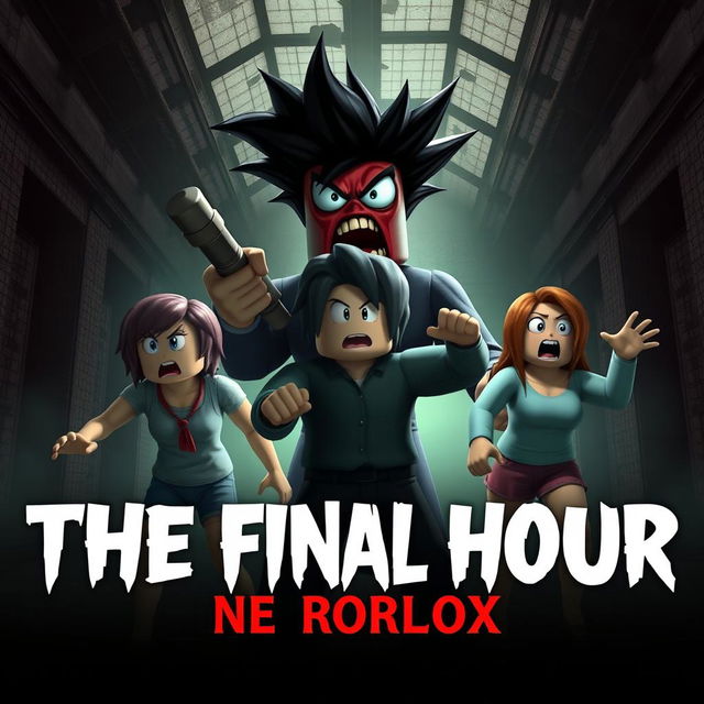 A thrilling cover image for a YouTube video showcasing a Roblox Animated Horror Movie titled 'THE FINAL HOUR'