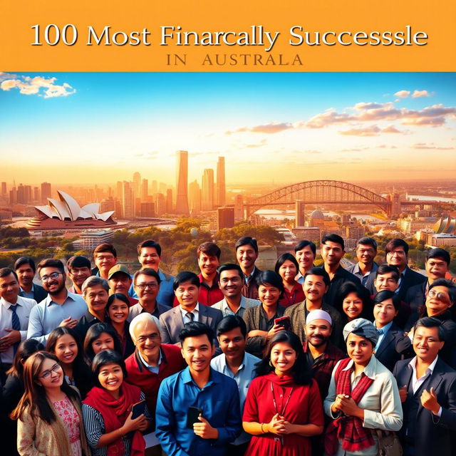 A captivating book cover for '100 Most Financially Successful Nepalese in Australia', featuring no heading or title