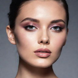 Captivating close-up image of a model sporting a new makeup inspiration, set against the backdrop of an editorial magazine photoshoot with superior composition and lighting