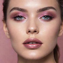 Captivating close-up image of a model sporting a new makeup inspiration, set against the backdrop of an editorial magazine photoshoot with superior composition and lighting