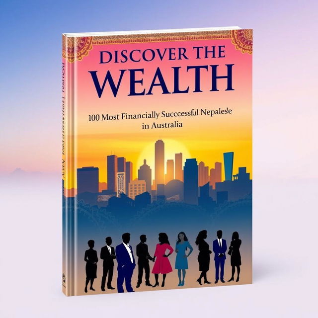 A vibrant book cover design for the title 'Discover the Wealth: 100 Most Financially Successful Nepalese in Australia'