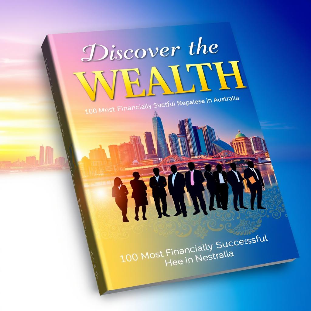 A vibrant book cover design for the title 'Discover the Wealth: 100 Most Financially Successful Nepalese in Australia'