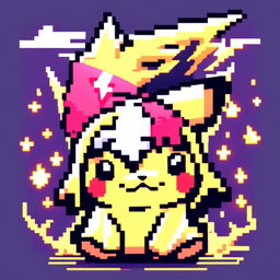 Profile picture of Pikachu pixel art, featuring a vibrant yellow Pikachu with rosy cheeks and a lightning bolt tail.