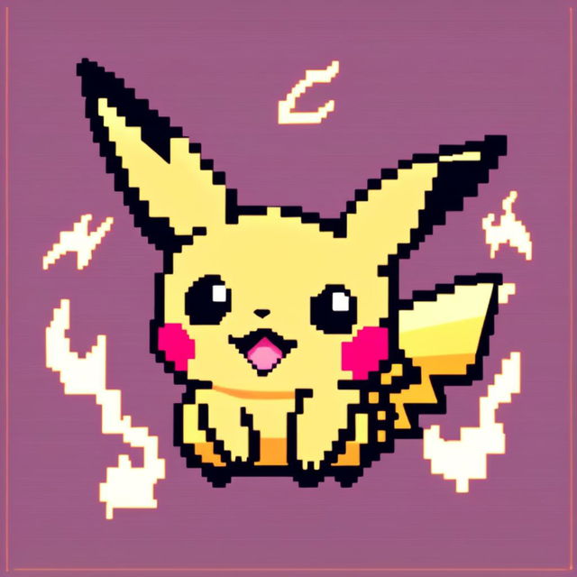 Profile picture of Pikachu pixel art, featuring a vibrant yellow Pikachu with rosy cheeks and a lightning bolt tail.