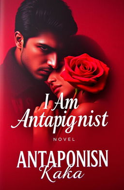 A novel cover for 'I Am Antagonist', featuring a romantic scene between a mysterious man and a woman