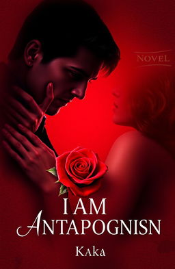 A novel cover for 'I Am Antagonist', featuring a romantic scene between a mysterious man and a woman