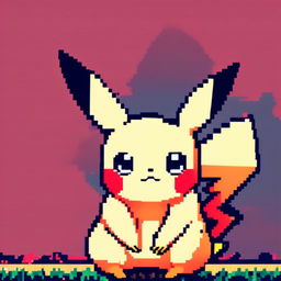 Pixel art profile picture of Pikachu against a vibrant red background.