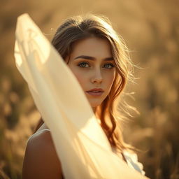 A serene and elegant portrayal of a young woman in a natural setting, embodying themes of beauty and freedom