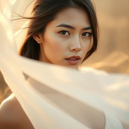 A serene and elegant portrayal of a young woman in a natural setting, embodying themes of beauty and freedom