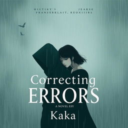 A novel cover for 'Correcting Errors', featuring a melancholic scene with a mysterious man and a woman