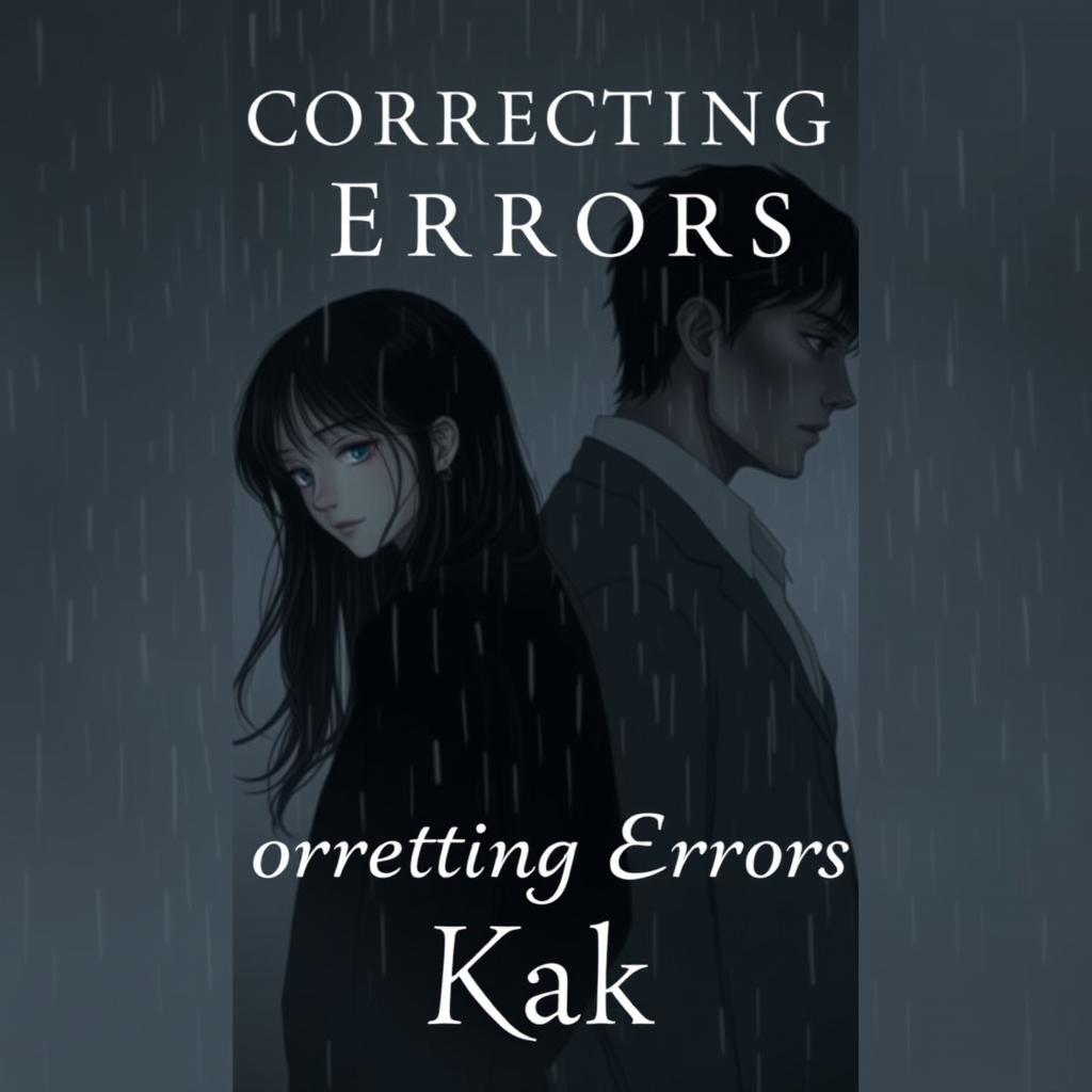 A novel cover for 'Correcting Errors', featuring a somber scene with a woman and a mysterious man, both expressing sadness