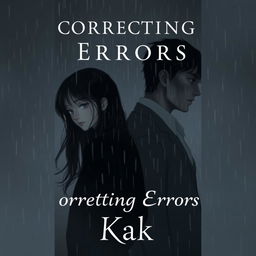 A novel cover for 'Correcting Errors', featuring a somber scene with a woman and a mysterious man, both expressing sadness