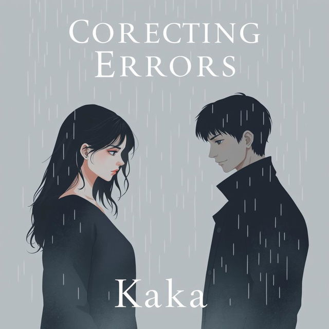 A novel cover for 'Correcting Errors', featuring a somber scene with a woman and a mysterious man, both expressing sadness