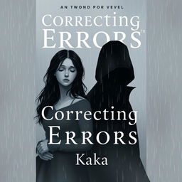 A novel cover for 'Correcting Errors', featuring a somber scene with a woman and a mysterious man, both expressing sadness
