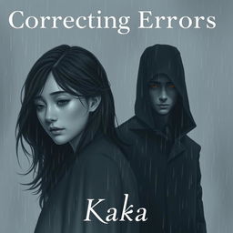 A novel cover for 'Correcting Errors', portraying a sorrowful scene with a woman and a mysterious man