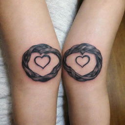 Design a symbolic tattoo featuring three intertwined themes representing sibling bond