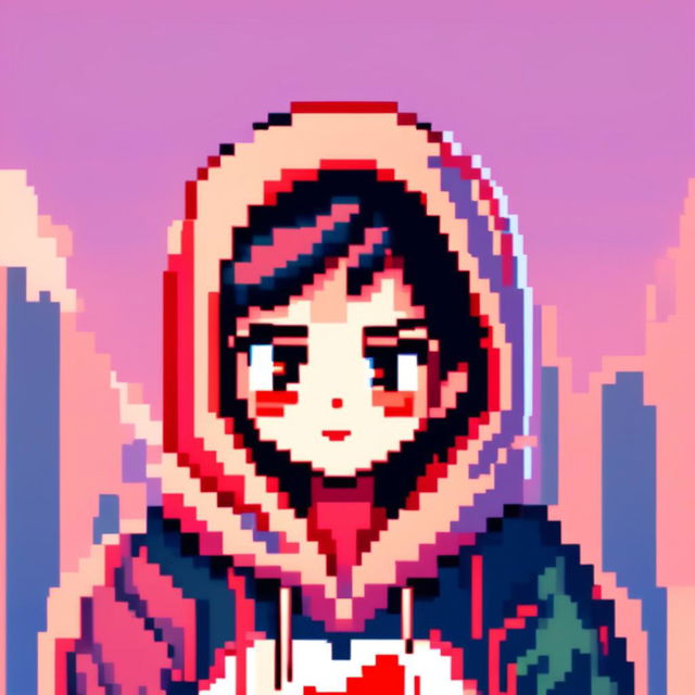 Pixel art profile picture featuring a vibrant red heart against a soft pastel background.