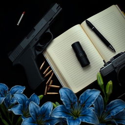 A dark themed composition featuring a black background