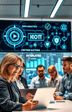 A corporate setting showcasing a digital transformation theme in the IT and OT domains