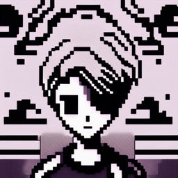 Monochrome pixel art profile picture featuring a stylized human face with geometric features and a pixellated hairstyle.