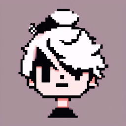 Monochrome pixel art profile picture featuring a stylized human face with geometric features and a pixellated hairstyle.