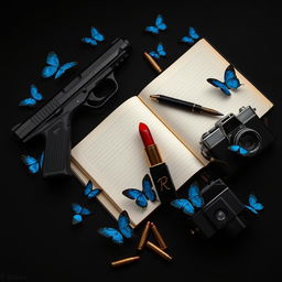 A dark themed composition featuring a black background