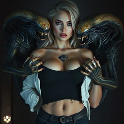 A striking image of a hot white woman with torn clothes, her boobs prominently displayed
