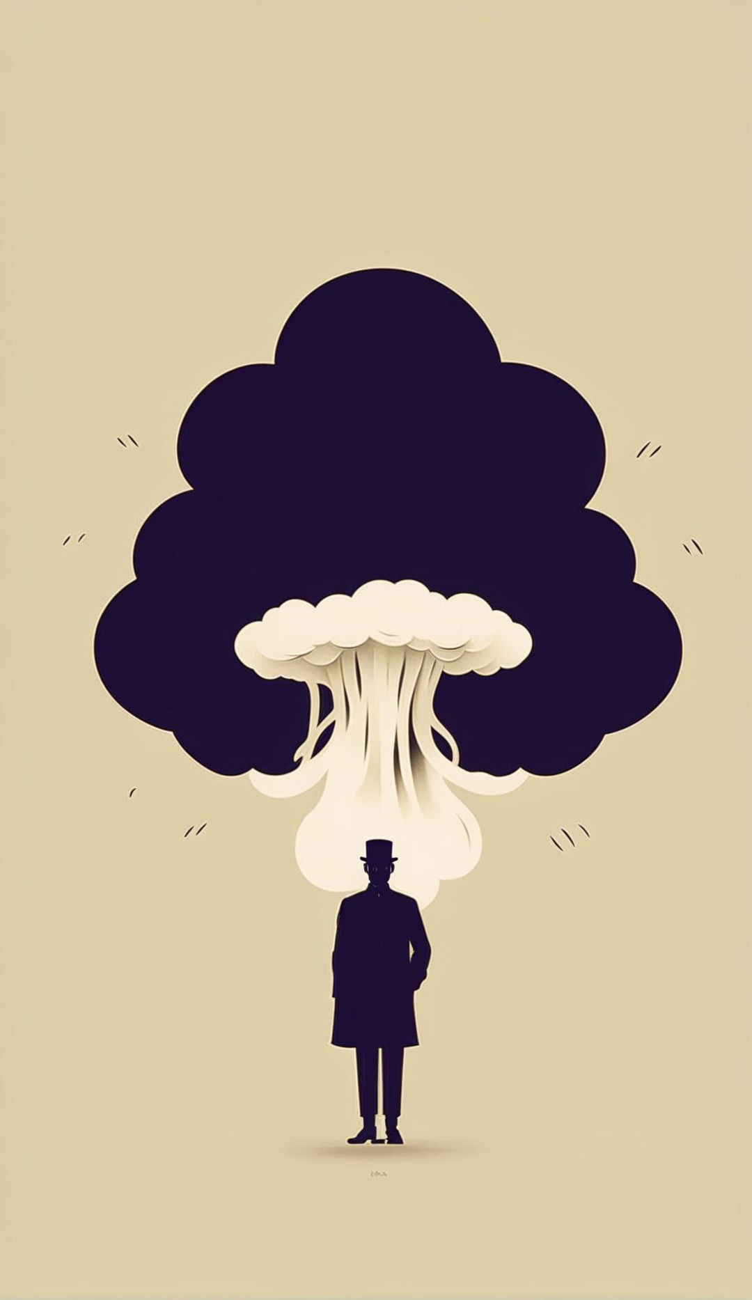 32k resolution minimalist poster featuring J. Robert Oppenheimer and a mushroom cloud, measuring 200mm, with no text.