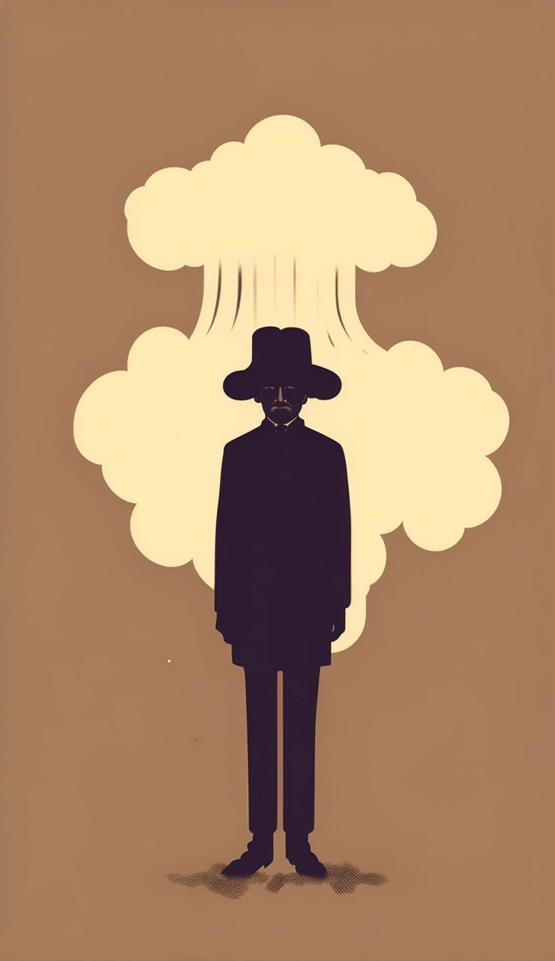 32k resolution minimalist poster featuring J. Robert Oppenheimer and a mushroom cloud, measuring 200mm, with no text.