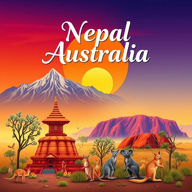 A captivating book cover design that combines elements from Nepal and Australia