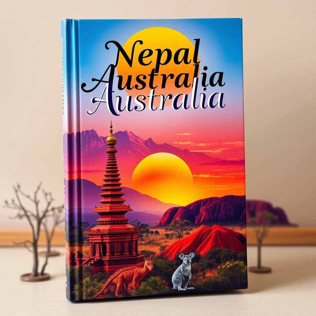 A captivating book cover design that combines elements from Nepal and Australia