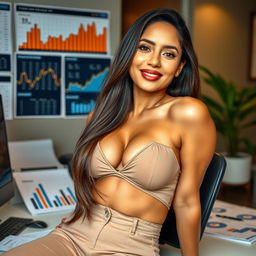 A stunning mixed-heritage woman with a beautiful, curvaceous figure, featuring prominent features including a delicate nose and fair, flawless skin