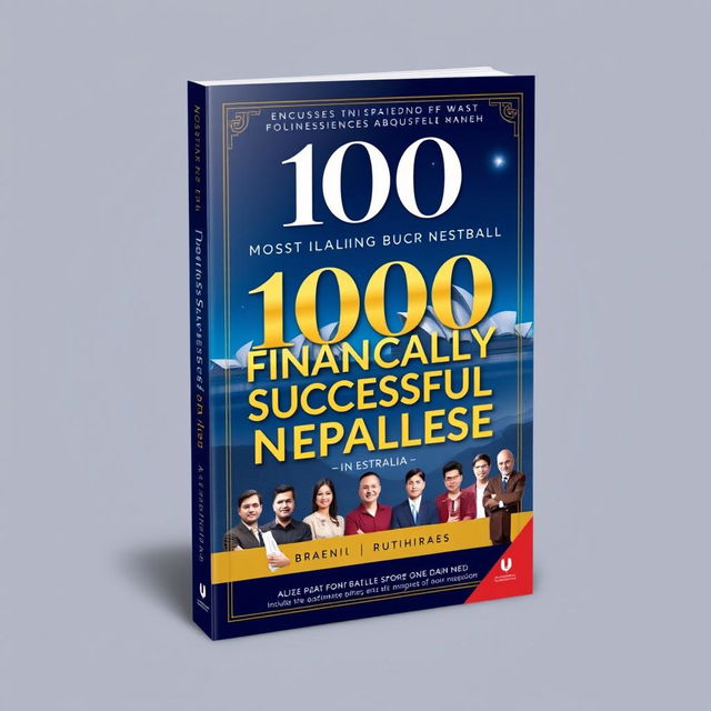 A visually stunning book cover design featuring the title '100 Most Financially Successful Nepalese in Australia'