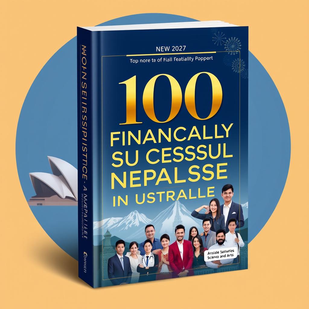 A visually stunning book cover design featuring the title '100 Most Financially Successful Nepalese in Australia'