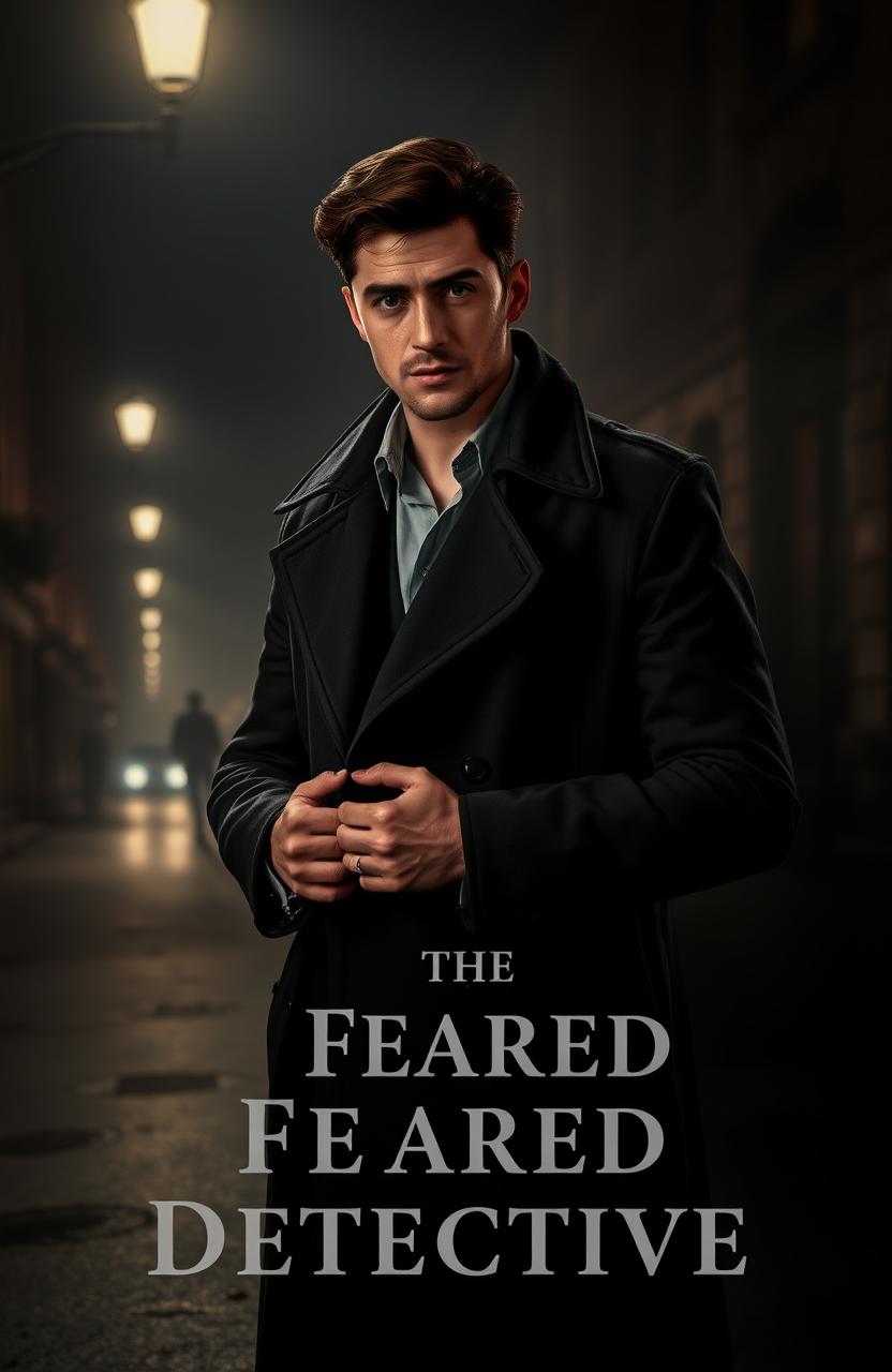 A handsome detective named Vincent in a dark and moody atmosphere, embodying the title 'The Feared Detective