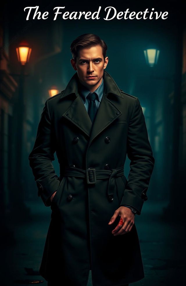 A handsome detective named Vincent in a dark and moody atmosphere, embodying the title 'The Feared Detective