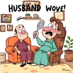 A humorous cartoon depicting a husband and wife scenario