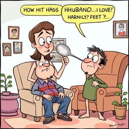A humorous cartoon depicting a husband and wife scenario