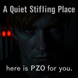 A close-up of a 25-year-old red-haired man's face in dark, gloomy colors
