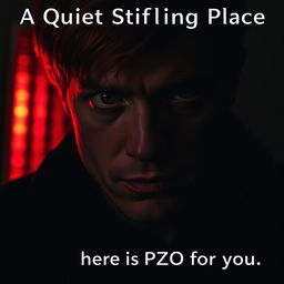A close-up of a 25-year-old red-haired man's face in dark, gloomy colors