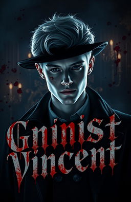 A young, handsome albino detective surrounded by a dark, moody atmosphere