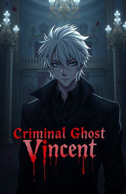 A young handsome albino detective in anime style, set in a dark and moody atmosphere