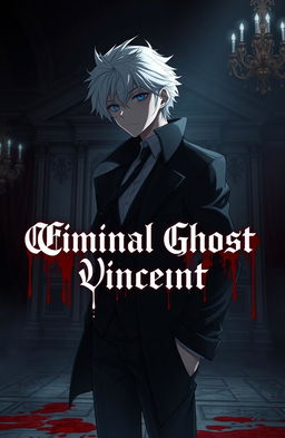 A young handsome albino detective in anime style, set in a dark and moody atmosphere
