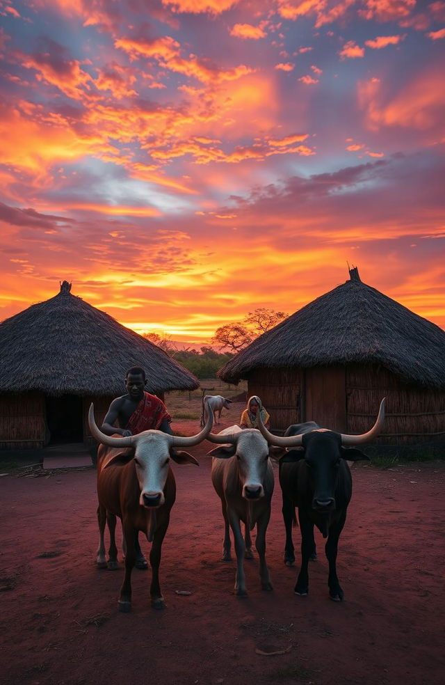 A breathtaking front aerial view of a homestead compound during a vibrant sunset evening