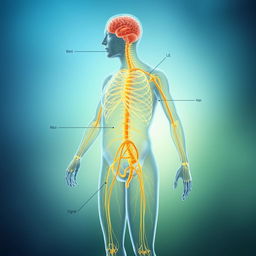 An intricate illustration of the nervous system, showcasing the central and peripheral nervous systems in detail