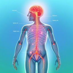 An intricate illustration of the nervous system, showcasing the central and peripheral nervous systems in detail